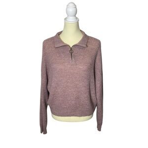 American Eagle Blush Pink Waflle Knit Wool Blend 1/4 Zip Sweater Women's Size L